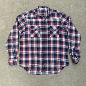 Adam Kimmel Plaid Shirt Red Blue Large Made in Italy 100% Cotton Flannel